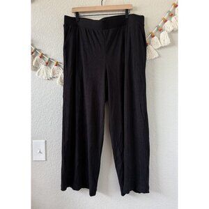 Lou & Grey Black Ribbed Knit Wide Leg Pull On Pant Loungewear Comfy Casual XXLP